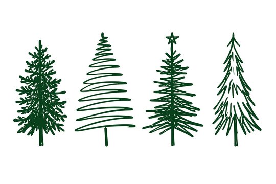 Vector image of the various hand drawn Christmas trees. JPEG version.