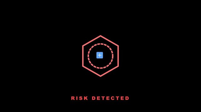 Hud interface graphic showing futuristic "monitoring flow" and "risk detected" warning alert animation