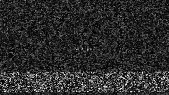 No signal, TV snow or noise background. Bad Tv Signal. TV Static Noise with NO SIGNAL Text in Center. Analog Television Screen Interference with Grainy Background. vertical seamless Video Background