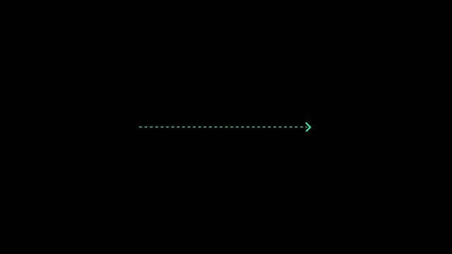 Minimalist neon green dotted arrow motion on black background, for ui direction, pointer motion animation