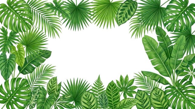 A tropical leaf frame with a white background.
