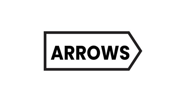 Minimalist black line animation of arrow sign with text on white background motion clip.