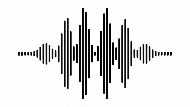 Abstract graph pulse waveform audio sound signal frequency amplitude oscillation with rhythmic black clusters, dotted connections, digital energy, minimalist white background, balanced modern sound