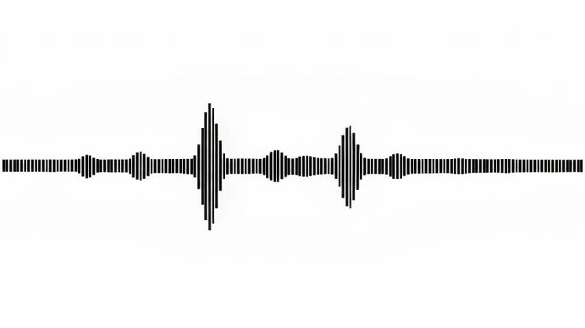Abstract graph pulse waveform white background showing rhythmic audio signal frequency and sound vibration, with clean waveform peaks supporting technology, communication, music, data analysis