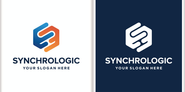 Modern Letter S Hexagon Tech Logo Vector Template Featuring Interlocking Connection and Handshake Concept for Synchro Logic, Technology, Software, and Business.