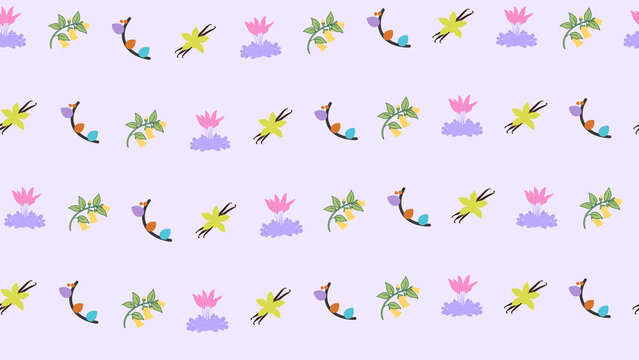 Seamless pattern of stylized flowers and vanilla pods