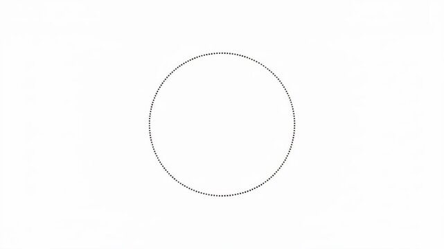 Abstract circular pulse graph with waveform spikes, fine black lines, dotted ring, clean white background, negative space, sound audio frequency signal visualization for technology music design