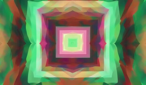 abstract motion background featuring a vibrant geometric triangle pattern built from precisely arranged interlocking triangles in rich rouge red, emerald green, and vivid magenta