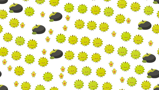 Cute cartoon durian and avocado pattern