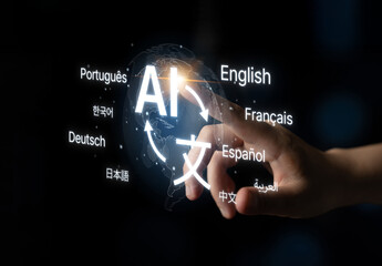 Global communication with multiple languages, digital translation tools, multilingual technology, cross-cultural communication, and virtual language learning environments. Spline © InfiniteFlow