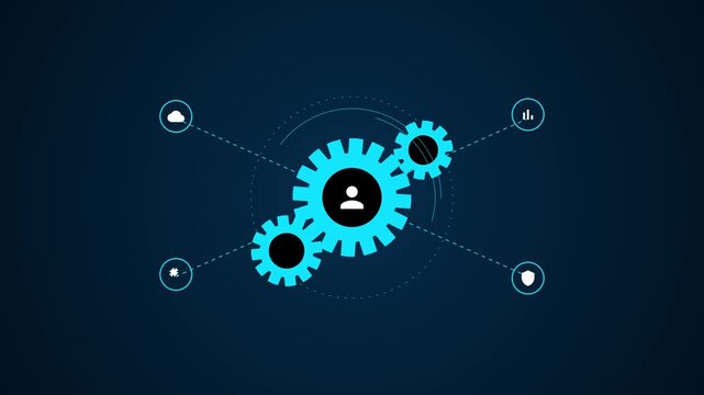 Four Interlocked Metallic Gears Rotating in Business Cooperation Concept