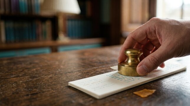 Hand repositioning a brass book page weight while holding a gold in a visualization of ai context prioritization