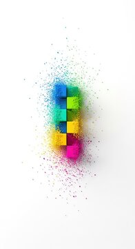 Ordered geometric blocks dissolving into a blank white background, visualizing the increasing disorder, chaos, and inevitable spread of entropy, graphic, thermodynamics, entropy