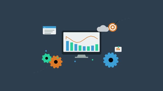 Business Data Analysis Animation with Functional Connected Gears