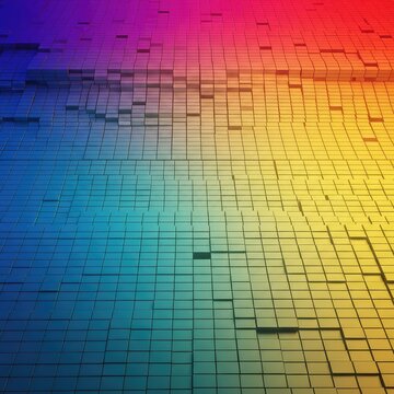 Vibrant, seamless digital texture featuring small square pixels forming a massive geometric grid pattern. Excellent copy space for design projects, geometric tiling, cyberspace, pattern
