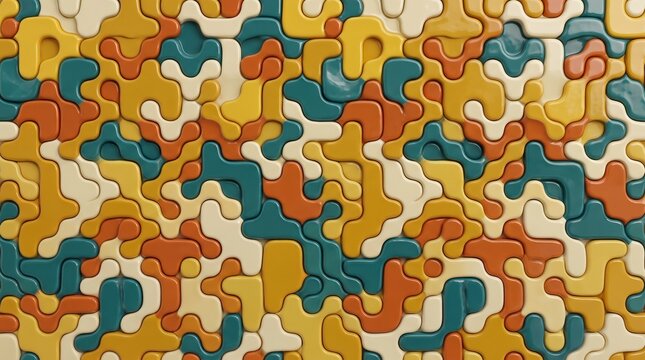 Vibrant mosaic of fluid, interlocking geometric shapes creating a dynamic and seamless abstract background texture with warm and cool color palettes