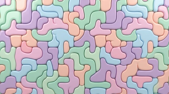 Abstract background with interlocking organic shapes in pastel colors featuring a soft 3D texture and fluid colorful patterns