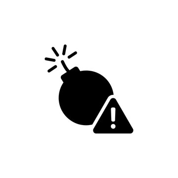 Black bomb icon with a lit fuse and warning sign explosive attention isolated detonator emergency incident