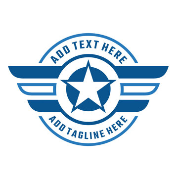 Star with wings logo, Aviation emblem. Military and winged badge. Design logo Vector illustration.