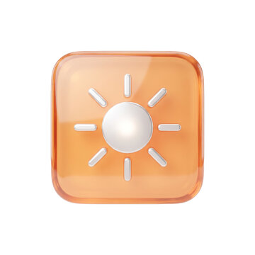 A radiant orange square icon featuring a stylized silver sun, perfect for representing bright weather or positive themes.