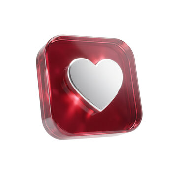 A gleaming silver heart emblem is featured on a rich, transparent red glossy square icon.
