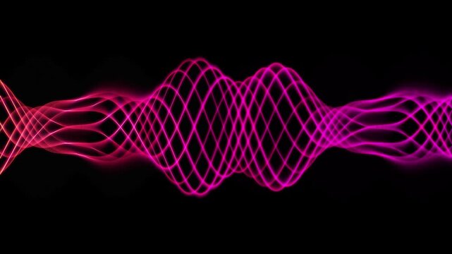 Glowing pink digital waveforms pulsing on black background