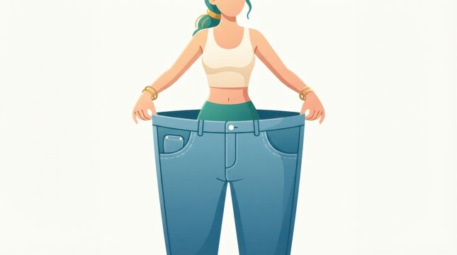 A person stands in oversized jeans, highlighting their weight loss progress. The moment captures dedication to fitness and healthy living.