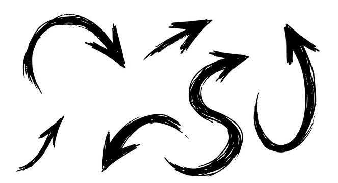 Black Brush Stroke Arrow Collection, Transparent Background Illustration Set, Commercial Use Graphics