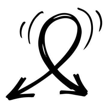 Black Curved Double Arrow Doodle, Transparent Background Illustration, Commercial Use Design Element