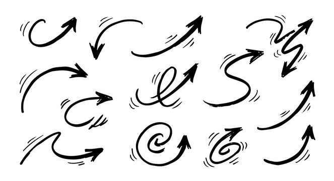 Black Hand Drawn Arrow Collection, Transparent Background Illustration Set, Commercial Use