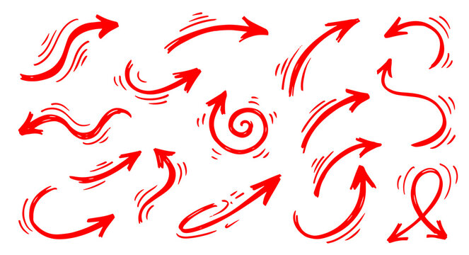 Hand Drawn Red Arrow Collection, Transparent Background Illustration Set, Commercial Use
