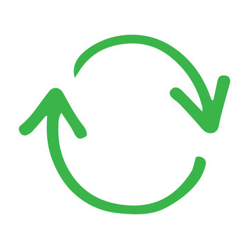 Green hand drawn circular recycling arrow icon isolated on transparent PNG background