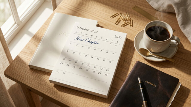 January Calendar Page New Chapter Conceptual Theme