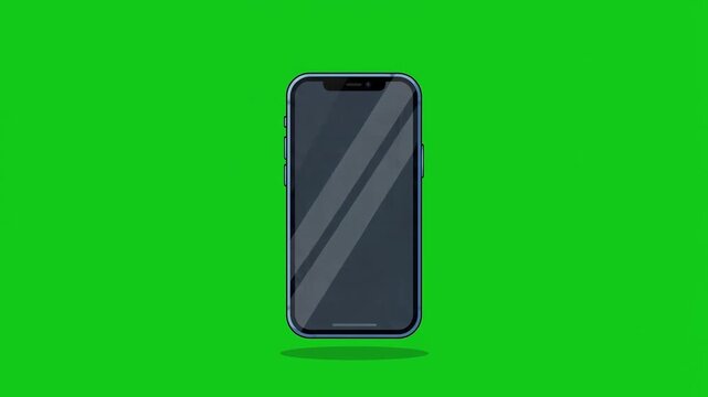 Single modern smartphone centered with green screen background