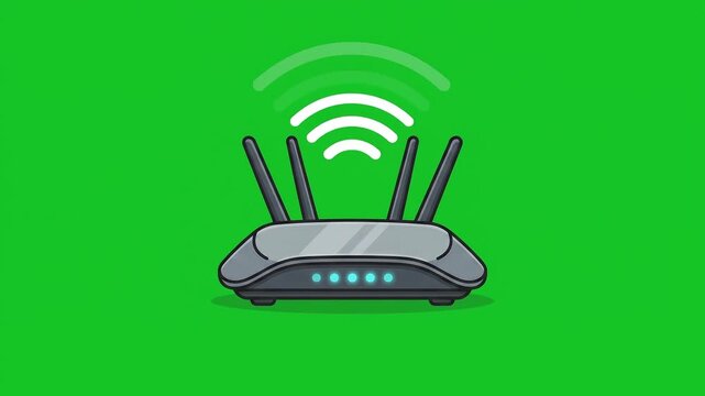  Wifi router broadcasting wireless animation with green screen background