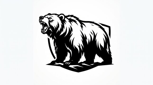 A fierce black-and-white roaring bear standing strong, featuring sharp teeth and thick fur in a dynamic vector mascot style.
