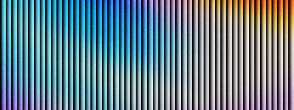 Abstract vertical line pattern with vibrant rainbow gradient, colorful geometric stripe background for modern digital design, rhythmic linear texture with blue purple and orange color tones.