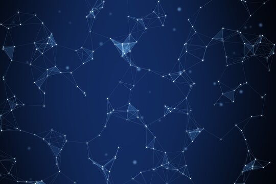 Glowing plexus network of connected dots and lines on a dark blue background