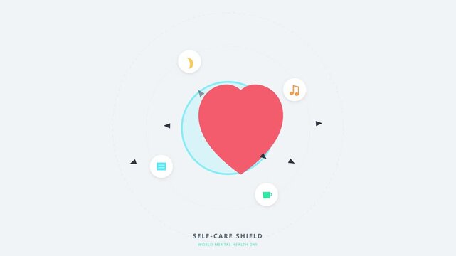 Animated Shield of Self-Care Protecting Heart, Flat Vector Loop