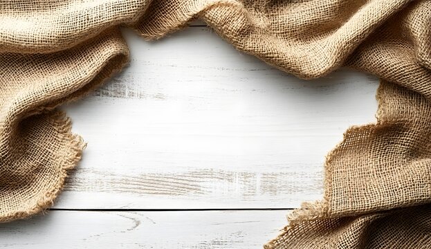 Rustic Craft Background with Natural Burlap and Wooden Boards