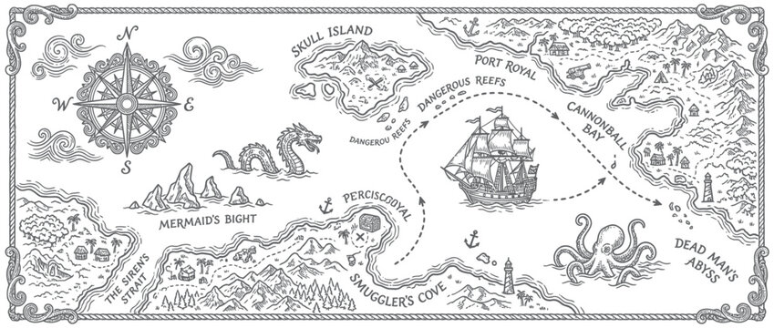 Vintage Pirate Treasure Map Illustration