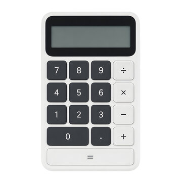 Modern white and dark gray electronic calculator on isolated background.