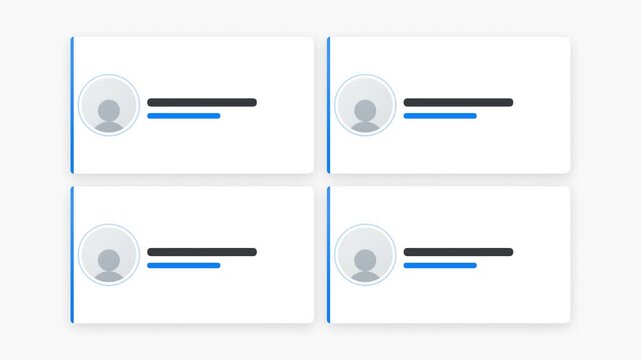 Modern Professional Team Member Profile Cards Layout on a Minimalist White Background, Featuring UI Elements for Employee Directory or Corporate Staff Information Digital Display Template