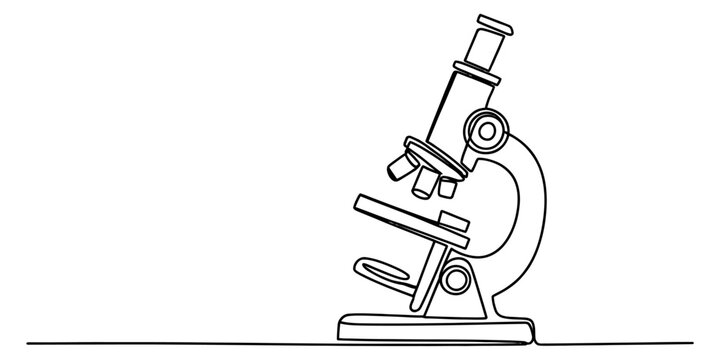 Continuous single line drawing of a scientific microscope isolated on a white background Vector, illustration