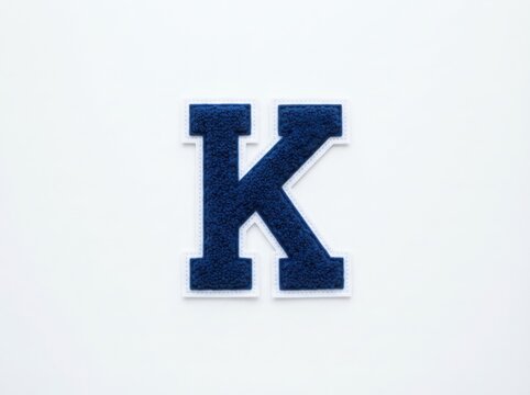 Dark blue letter k patch with white border letter k alphabet patch typography design fabric letter embroidered letter applique uppercase k text design decorative letter alphabet chara