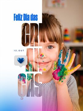 Dia das Crian&ccedil;as Menina Pintura Post Card Insta Template Banner