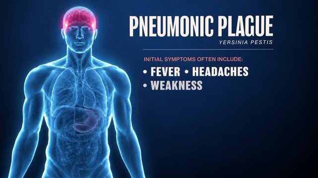 Pneumonic Plague Symptoms Infographic with 3D Human Anatomy