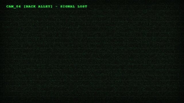 Green security camera static noise and signal lost text overlay on screen