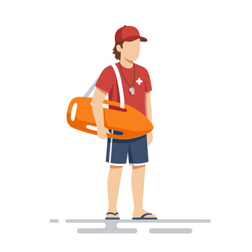 Lifeguard Character Holding Rescue Buoy for Beach Safety Vector