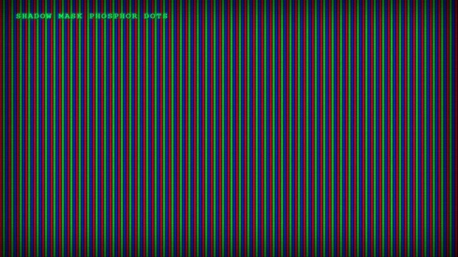 Macro view of RGB subpixels and vertical phosphor stripes on screen